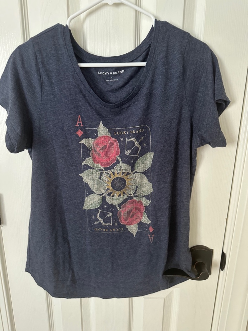 Lucky Brand Navy Short-Sleeve Tee with Red Rose Graphic